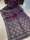 Pata Soft Dhakai Jamdani Sari with Blouse Piece - Wine Berry - Image 2
