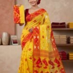Buti Jal Soft Dhakai Jamdani Sari with Blouse Piece - Yellow