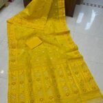 Patli Pallu Soft Dhakai Jamdani Sari with Blouse Piece - Yellow