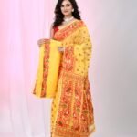 Ikkat Soft Dhakai Jamdani Sari with Blouse Piece - Yellow