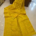 Pata Soft Dhakai Jamdani Sari with Blouse Piece - Yellow