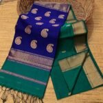 Maheshwari Design Handloom Cotton Silk Sari with Blouse Piece - Deep Aqua