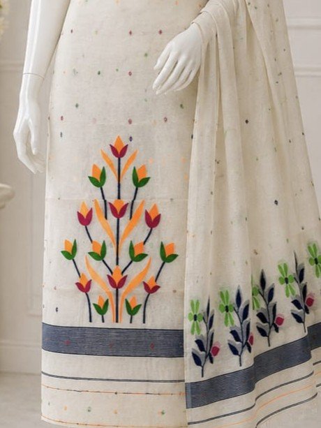 2 Piece Unstitched Soft Salwar Set - Off White
