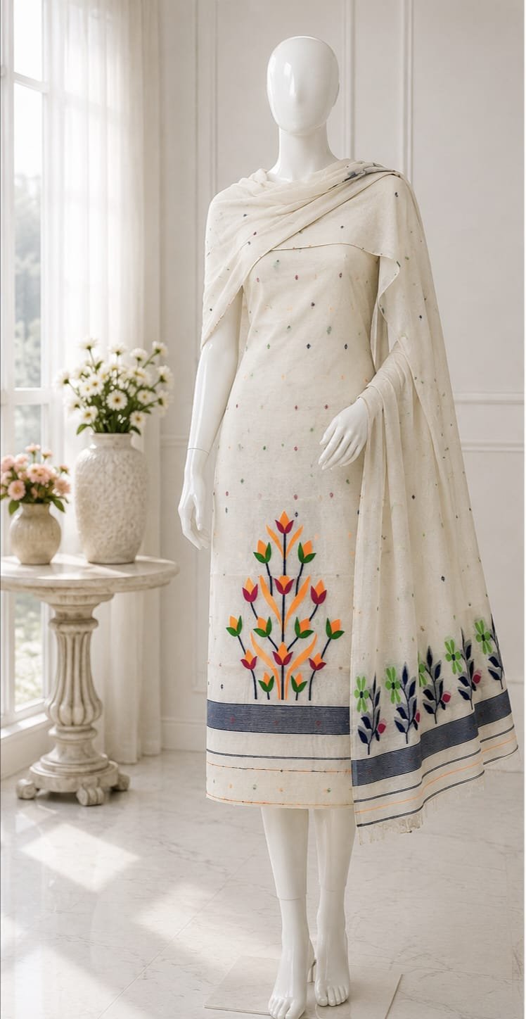 2 Piece Unstitched Soft Salwar Set - Off White