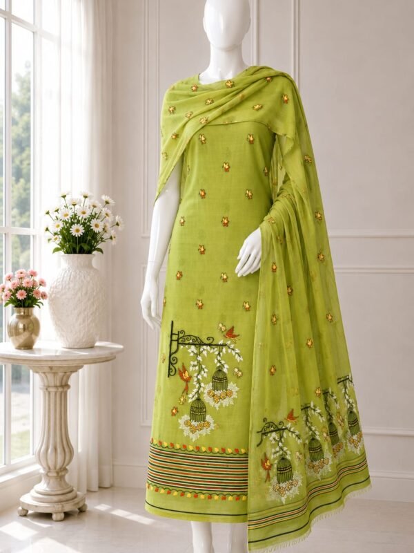 2 Piece Unstitched Soft Salwar Set - Avocado Green