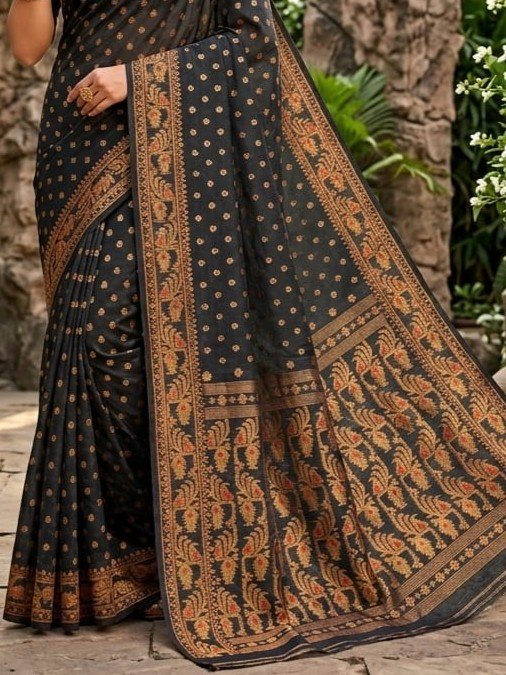 Allover Buti Soft Dhakai Jamdani Sari with Blouse Piece - Black