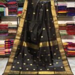 Maheshwari Design Handloom Cotton Silk Sari with Blouse Piece - Black