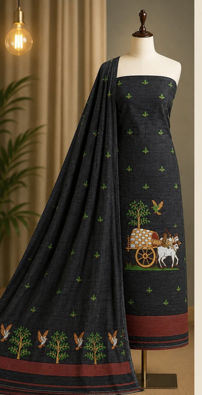 Unstitched Soft 2 Piece Kurta Set - Black