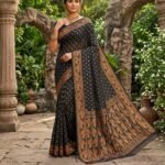 Allover Buti Soft Dhakai Jamdani Sari with Blouse Piece - Black