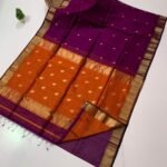 Maheshwari Design Handloom Cotton Silk Sari with Blouse Piece - Blackberry