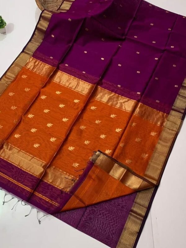 Maheshwari Design Handloom Cotton Silk Sari with Blouse Piece - Blackberry