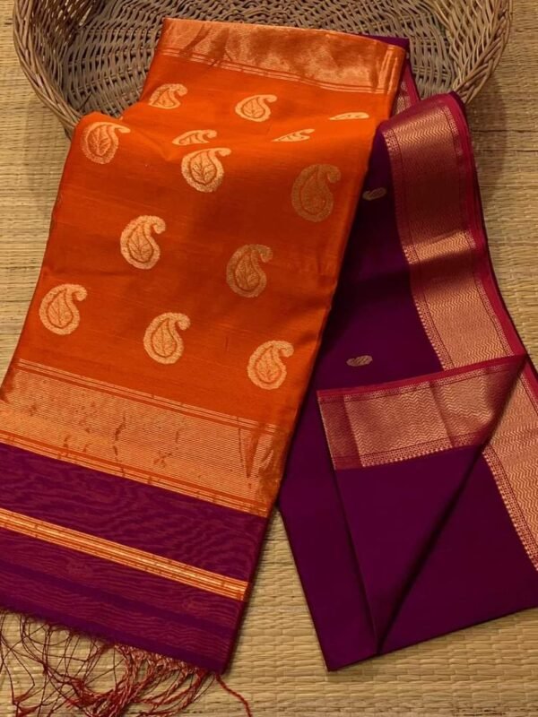 Maheshwari Design Handloom Cotton Silk Sari with Blouse Piece - Blackberry