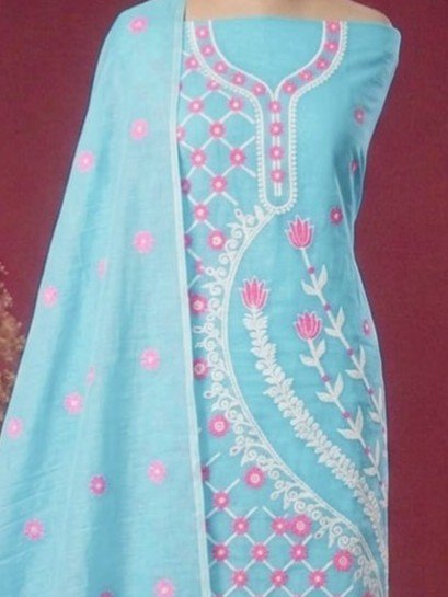 2 Piece Unstitched Soft Salwar Set - Blue Hosta