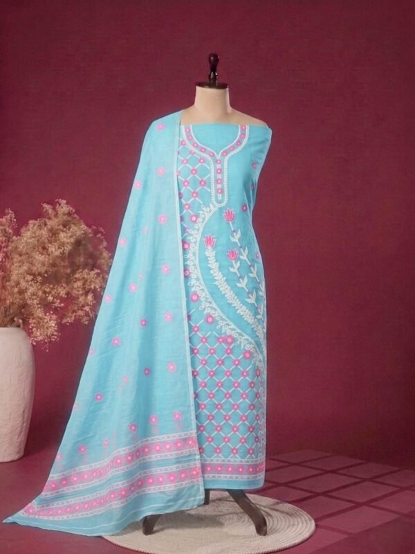 2 Piece Unstitched Soft Salwar Set - Blue Hosta