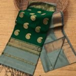 Maheshwari Design Handloom Cotton Silk Sari with Blouse Piece - Blue Smoke
