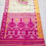 Shiuli Korat Soft Dhakai Jamdani Saree with Blouse Piece - Cream