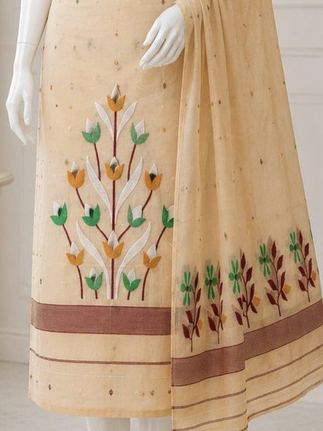 2 Piece Unstitched Soft Salwar Set - Dairy Cream