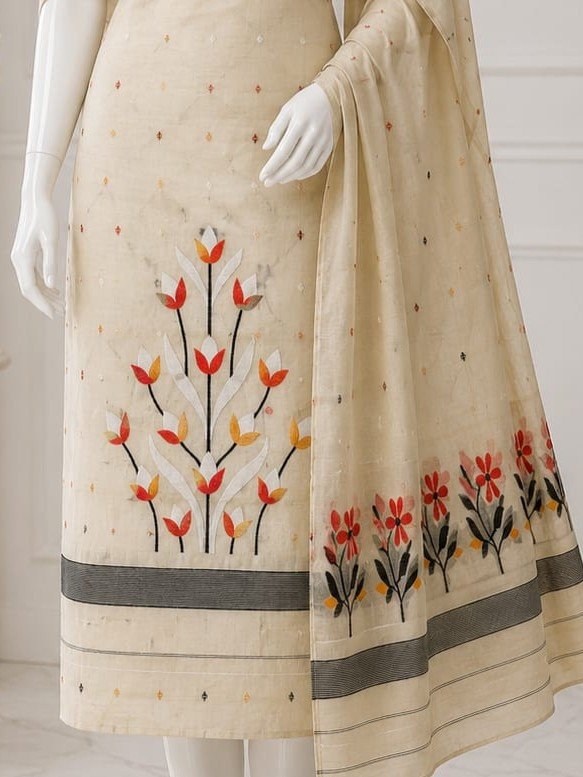 2 Piece Unstitched Soft Salwar Set - Dairy Cream