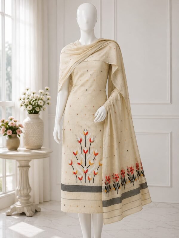 2 Piece Unstitched Soft Salwar Set - Dairy Cream