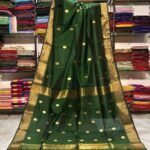 Maheshwari Design Handloom Cotton Silk Sari with Blouse Piece - Dark Green
