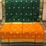 Maheshwari Design Handloom Cotton Silk Sari with Blouse Piece - Dark Green