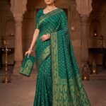 Allover Buti Soft Dhakai Jamdani Sari with Blouse Piece - Bottle Green