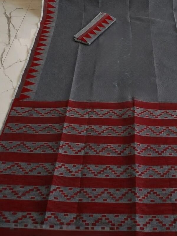 Body Plain Soft Dhakai Jamdani Saree with Blouse Piece - Dark Grey