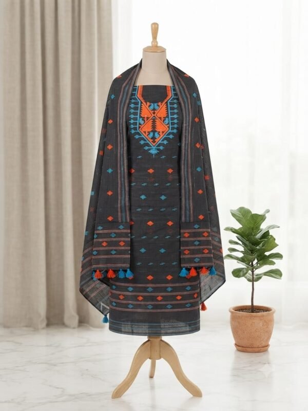 2 Piece Unstitched Soft Salwar Set - Dark Grey