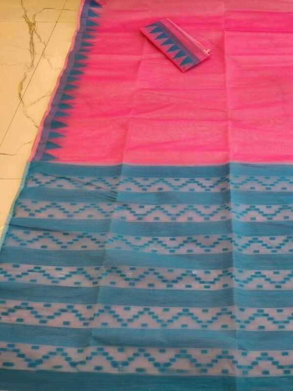 Body Plain Soft Dhakai Jamdani Saree with Blouse Piece - Dark Pink