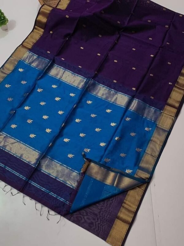 Maheshwari Design Handloom Cotton Silk Sari with Blouse Piece - Dark Purple