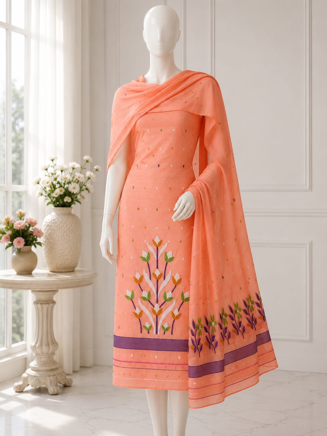2 Piece Unstitched Soft Salwar Set - Dark Salmon