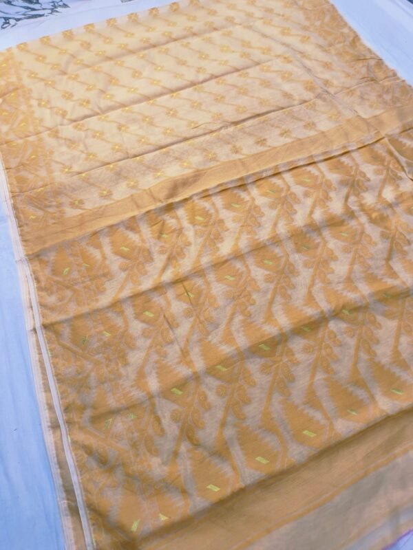 Cream Soft Buti Karat Jamdani Sari With Blouse Piece