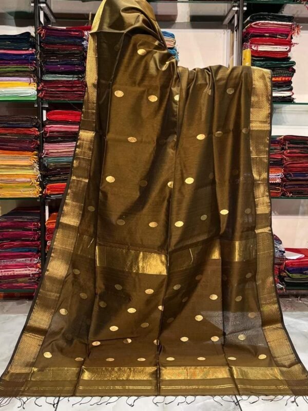 Maheshwari Design Handloom Cotton Silk Sari with Blouse Piece - Deep Bronze