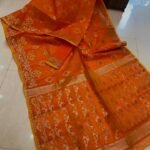 Deep Orange Soft Joriwork Jamdani Sari With Blouse Piece