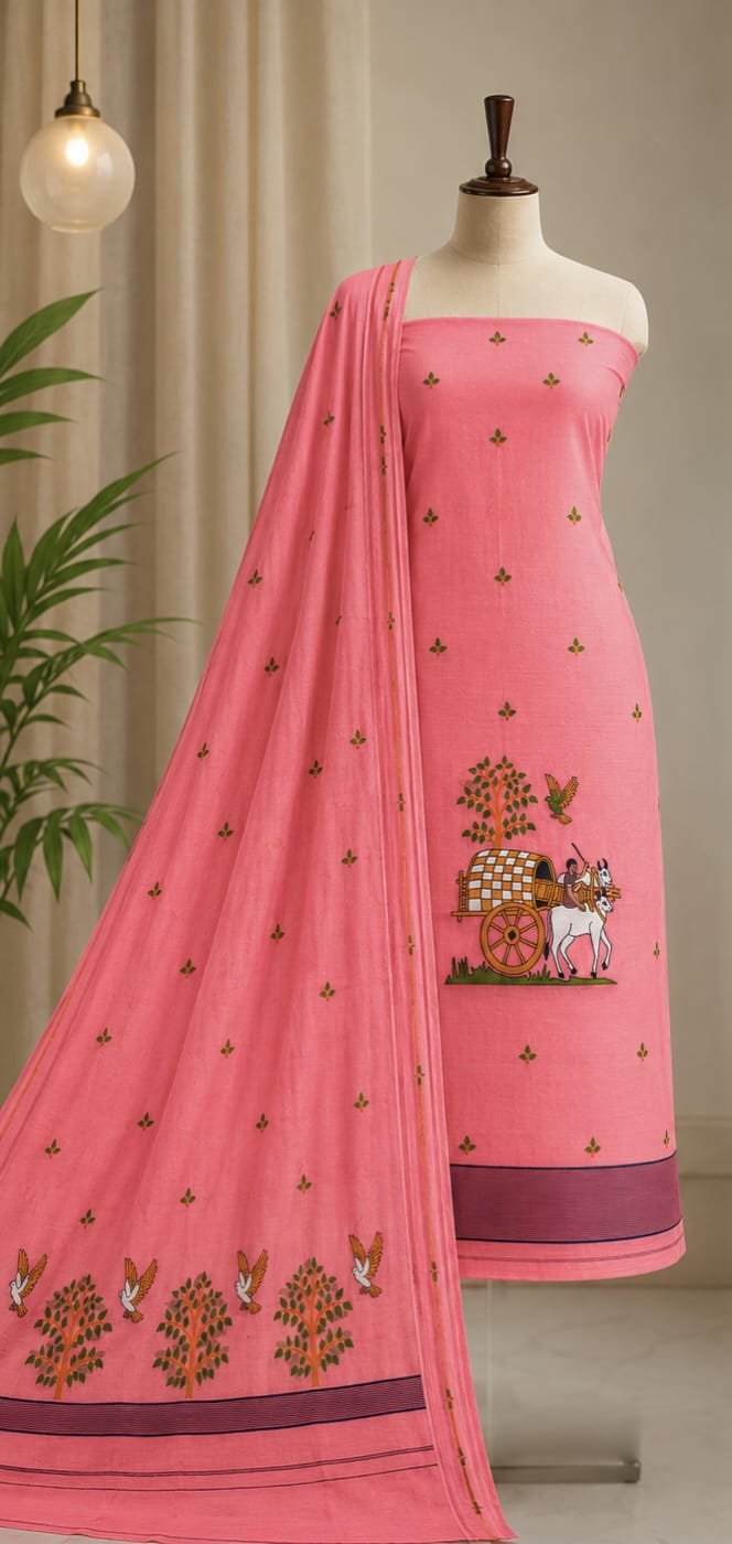 Unstitched Soft 2 Piece Kurta Set - Deep Rose