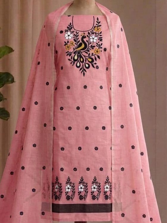 Peacock Design Unstitched Soft 2 Piece Salwar Set - Dirty Pink