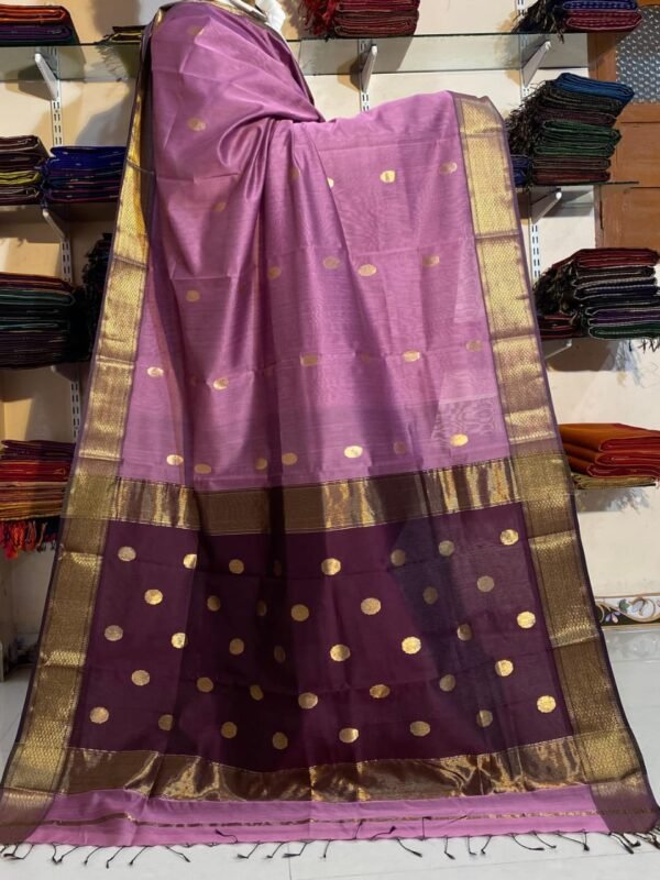 Maheshwari Design Handloom Cotton Silk Sari with Blouse Piece - Dull Pink