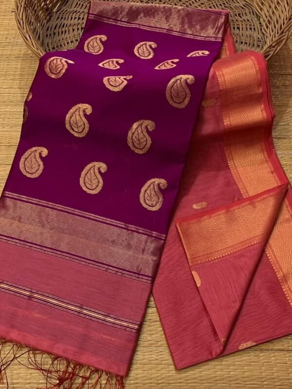 Maheshwari Design Handloom Cotton Silk Sari with Blouse Piece - Dull Red