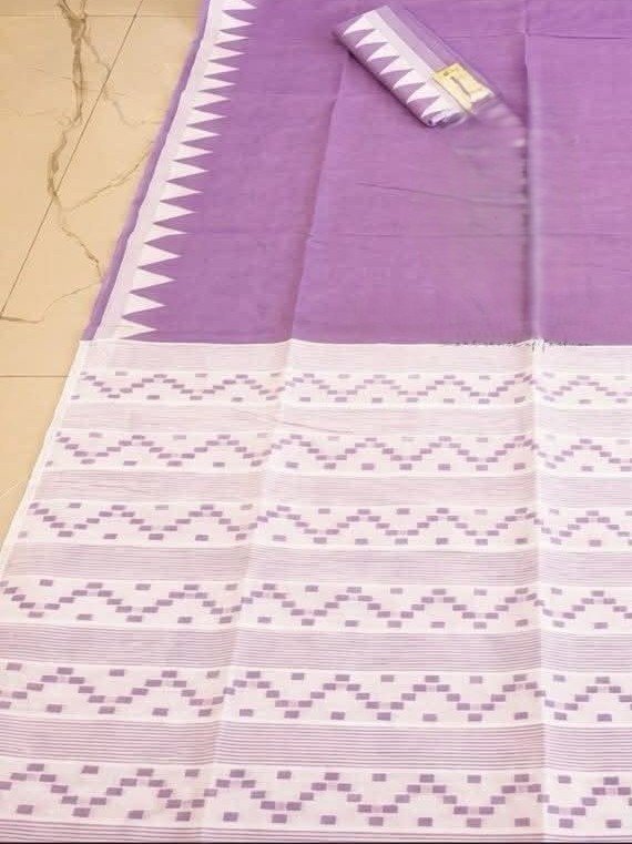 Body Plain Soft Dhakai Jamdani Saree with Blouse Piece - Faded Purple