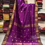Maheshwari Design Handloom Cotton Silk Sari with Blouse Piece - Grape Purple