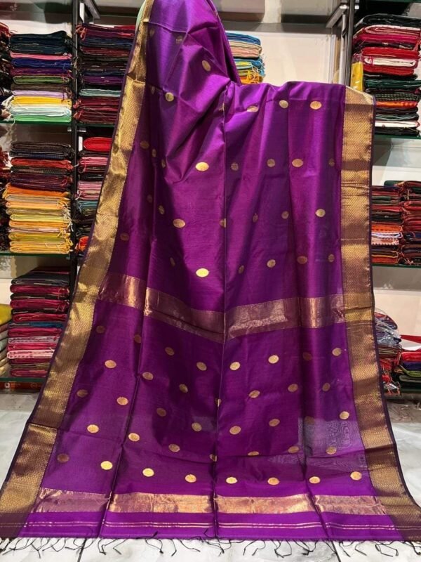 Maheshwari Design Handloom Cotton Silk Sari with Blouse Piece - Grape Purple