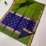 Maheshwari Design Handloom Cotton Silk Sari with Blouse Piece - Green Leaf