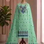 Peacock Design Unstitched Soft 2 Piece Salwar Set - Greenish Grey