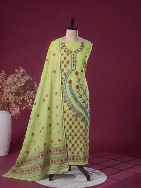 2 Piece Unstitched Soft Salwar Set - Greenish Tan