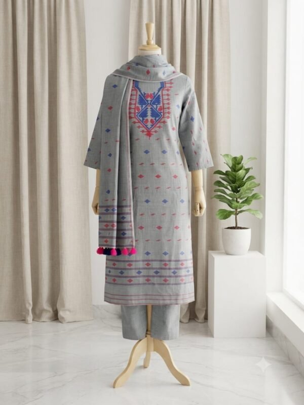 2 Piece Unstitched Soft Salwar Set - Grey