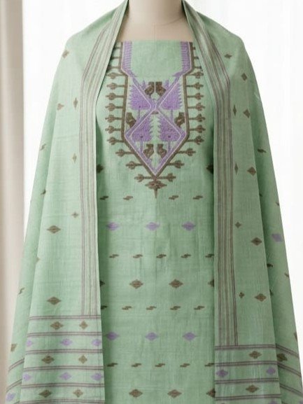 2 Piece Unstitched Soft Salwar Set - Grey Green