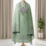2 Piece Unstitched Soft Salwar Set - Grey Green