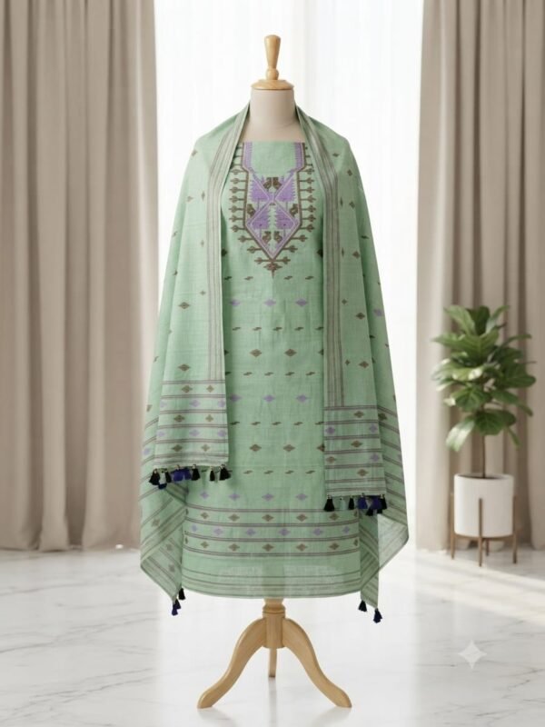 2 Piece Unstitched Soft Salwar Set - Grey Green