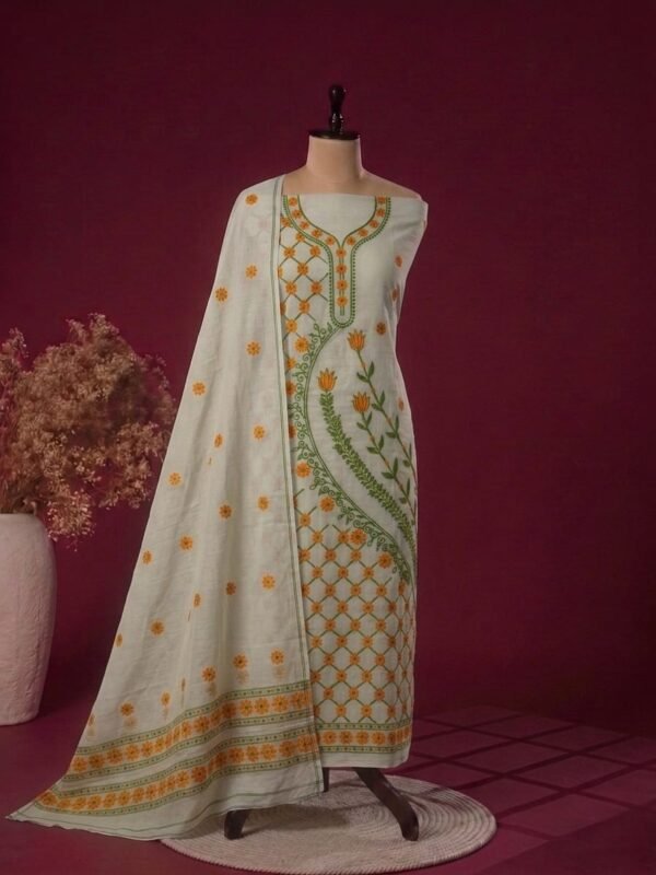 2 Piece Unstitched Soft Salwar Set - Grey Olive