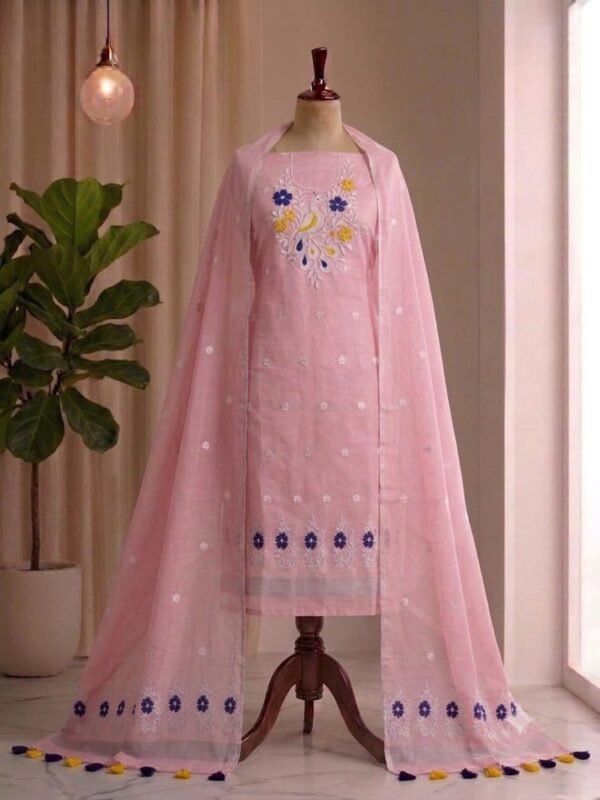 Peacock Design Unstitched Soft 2 Piece Salwar Set - Grey Pink